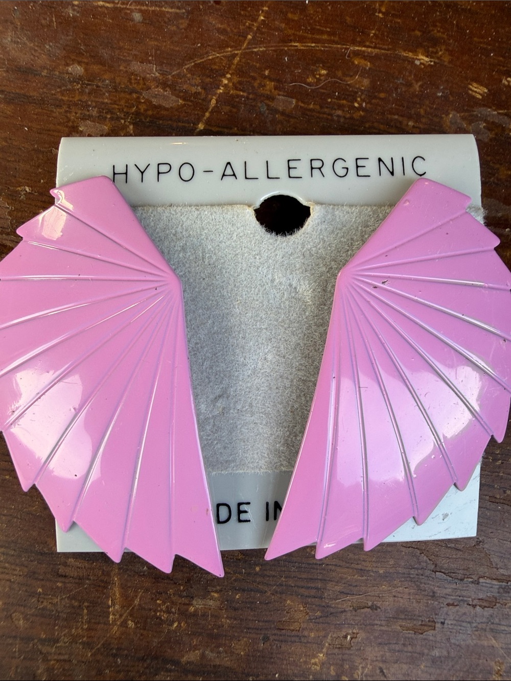 Vintage Pink Fan Wing Statement Earrings